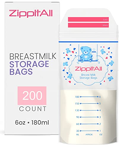 Image of DiRose Breastmilk Storage Bags -6 oz 200 Count Double Zipper Leak Proof Capacity Extra Thick and Seal BPA/BPS Free/Disposable Pouches | Self-Standing Bag for Long and Safe Storing
