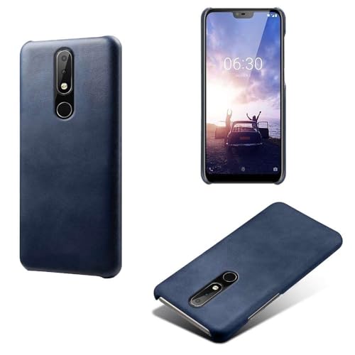 Funda para Nokia 6.1 Plus,Antideslizante,Protección contra caídas,Casca Trasera de Color sólido Simple,Diseño de Cuero de imitación de plástico-Blue