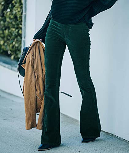 SOMTHRON Women's Corduroy Flare Pants Elastic Waist Slim Fit Bell Bottom Retro Wide Leg Long Trousers4