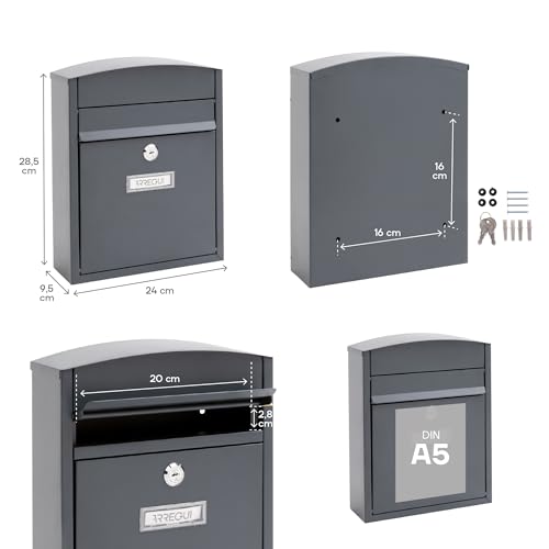 Miniatura 2 de Arregui Compact E5735 Buzón Exterior De Acero Tamaño S Correo Din A5 Buzón De Pared Pequeño Buzón De Correo Individual Antilluvia Fácil De Instalar Antracita