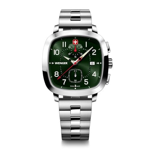 Wenger Crono Deportivo Vintage para Hombre (40 mm) con Esfera Verde y Pulsera de acero Inoxidable 01.1933.112