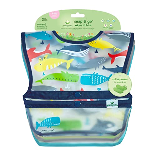 Green Sprouts Snap & Go Wipe-off Bavoirs (lot de 3) baleines, 9-18 mois