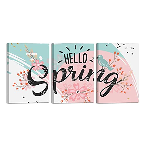 Tableau Bonjour Printemps encadré en 3 pièces pour raviver votre salon