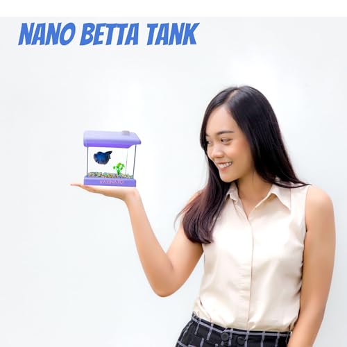 Image of VAYINATO Transparent Acyrlic Betta Fish Tank with Mini Plastic Plants - Random Color (Home Model) Easy to Clean and Maintain | Mini Portable Betta Fish Tank (Maximum 500ML Capacity)
