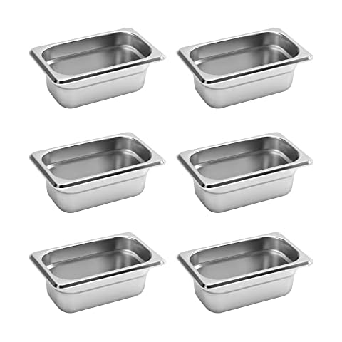 BIEAMA 6 Pack Hotel Pans, 1/9 Size 2.6" Deep, NSF, Commercial Stainless Steel Pan, Steam Table Pan, Catering Food Pan Cover