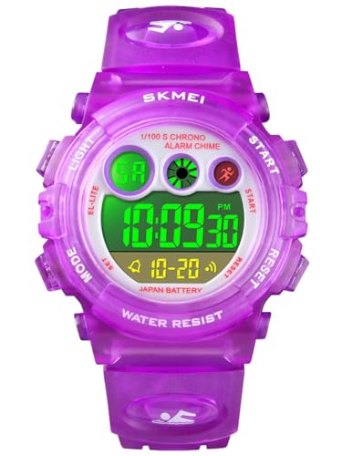 Alienwork Seven Color LED Reloj Infantil Digital Niño Niña Violeta Calendario Fecha Mes Blanco Cronógrafo Sport Multi función