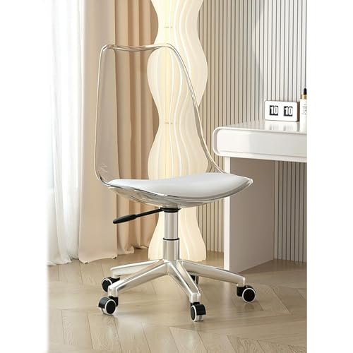 Fangool Silla giratoria ajustable con ruedas, silla de oficina para dormitorio de maquillaje (blanco)