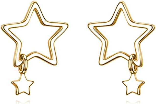 Reffeer Solid 925 Sterling Silver Star Stud Earrings for Women Teens Star Post Stud Earrings Drops