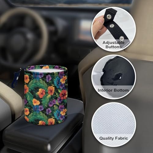 Image of Hawaii Flower Print Car Trash Can Collapsible Hanging Car Trash Bin Cute Universal Car Interior Accessories for Car SUV Trucks