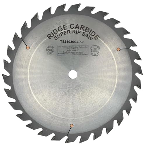 Ridge Carbide 10" Glue LINE Ripping Full Kerf Saw Blade | 30 Teeth, TCG Grind, +20° Hook, 5/8" Bore, 0.094" Plate Thickness, 0.145" Kerf (TS21030GL-5/8)