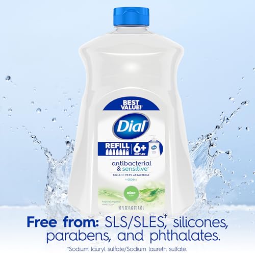 Image of Dial Antibacterial Defense Liquid Hand Soap + Aloe, Aloe Scent, 52 Fl Oz Hand Soap Refill (Pack of 3), Dermatologist-Tested, Gentle Formula