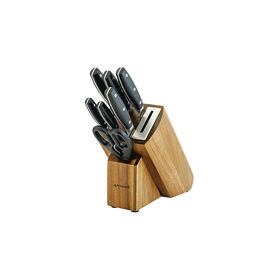Anolon AlwaysSharp Japanese Steel Knife Block Set with Built-In Sharpener, 8 Piece