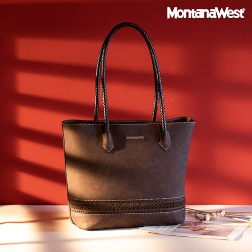Image of Montana West Woven Tote Bags for Women Purses and Handbags with Back Zipper Pocket