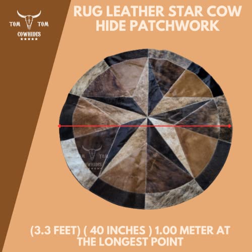 Tom Tom Cowhides Rug Leather Star Cow Hide Patchwork Area Round Carpet 40'' #TOP1