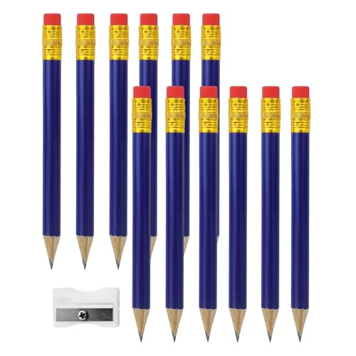 REBECCAHOWARD 12 lápices de madera con cuchillo de escritura, portaminas azules, mini lápices de golf HB, duraderos y cómodos, lápices hexagonales cortos, para niños, estudiantes