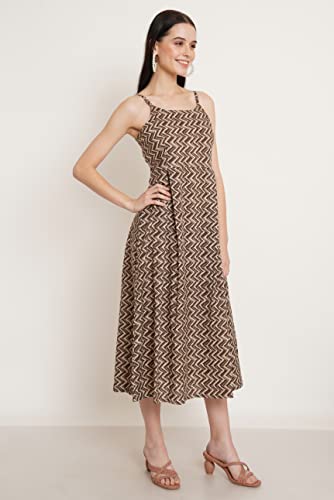 Image of COTLAND Fashions Breathable Cotton Printed A-Line Midi Dress for Women