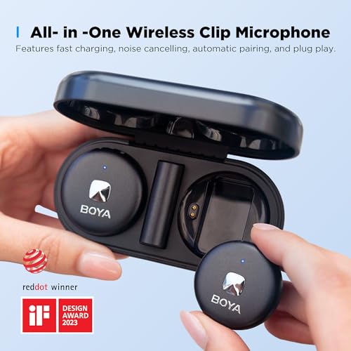 Image of BOYA Omic-D Wireless Lavalier Microphone for iPhone, Noise Cancelling Cordless Magnetic Clip Lapel Microphone for iPhone 14 /14 Pro /13 /13 Pro iPad iOS Devices Vlog Podcast Live Stream Video Recording