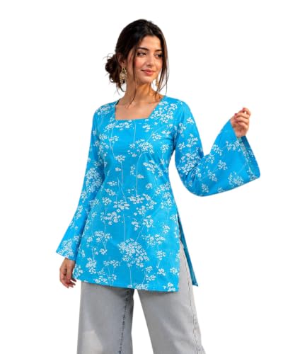 Image of Women's Cotton Printed A-line Straight Short Kurti