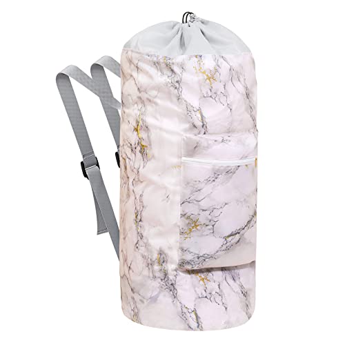 Basumee Laundry Bags Backpack Large Laundry Backpack Heavy Duty Laundry Bag with Shoulder Straps Travel Laundry Bag Dirty Clothes Hamper for College Students Dorm Apartment, White