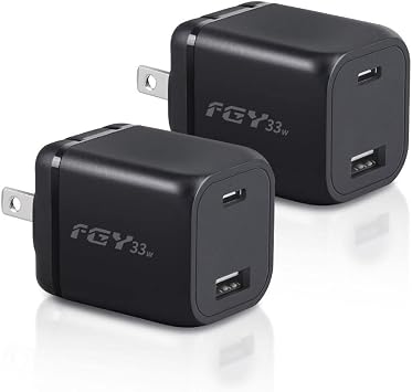 FGY USB C Wall Charger 2PCS 33W GaN II Fast Charging Phone Charger Black | Samsung Fast Charger,Fast Charger,20V/1.5A Charge Speed,Fact Charger,Up to 60% in 1 Hour,Type C Phone Charger,30W GaN II