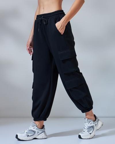Image of Bewakoof Women's Fleece Super Loose Fit Joggers|Bewakoof Heavy Duty 1.0 | Track pants for woman | Lower for women | Multipurpose | Activewear | Utility Pockets | Lightweight & Flexible Elastic Waist | Casual Joggers | Loose Fit