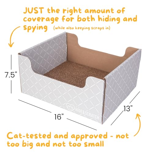 HIDE & SCRATCH Caixa de arranhador de papelão resistente para gatos e cama para gatos com almofada d