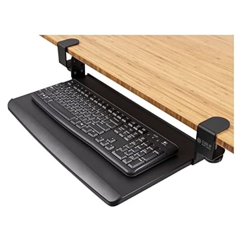 Stand Up Desk Store Compact Clamp-On Retractable Adjustable Height Under Desk Keyboard Tray | for Desks Up to 1.5" (Small, 24.5" Wide) Cover