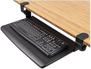 Stand Up Desk Store Compact Clamp-On Retractable Adjustable Height Under Desk Keyboard Tray | for Desks Up to 1.5