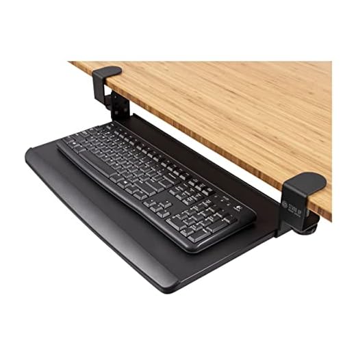 Stand Up Desk Store Compact Clamp-On Retractable Adjustable Keyboard Tray/Under Desk Keyboard Tray | Increase Comfort and Usable Desk Space | for Desks Up to 1.5" (20” x 11.5”) (Black) (Small)