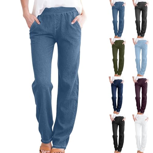 Jean denim extensible à enfiler femme sans bouton pantalon de marche doux