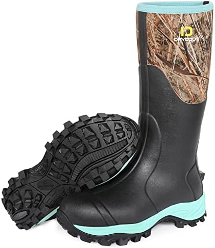 DRYCODE Rubber Boots for Women with Steel Shank, 6mm Neoprene Warm Waterproof Rain Boots, Outdoor Mud Work Hunting Boots for Womens Gardening, Farming, Water Fishing, Snow