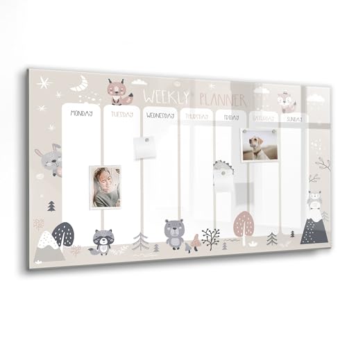 Tableau en verre effaçable magnétique 120x60 d'affichage notes et photos agenda animaux