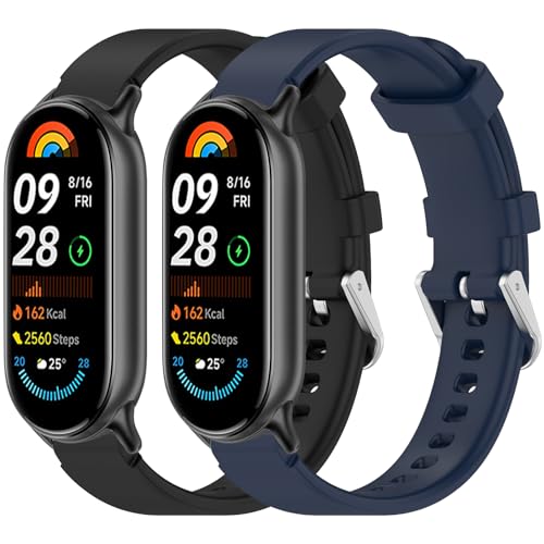 ARMMOOE 2 piezas pulseras deportivas compatibles con Xiaomi Mi Band 9/Mi Band 8, correas de silicona impermeables y transpirables para Xiaomi Mi Band 9/8 pulsera, Mi Band 9 / 8