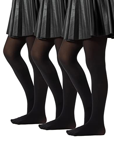 CALZITALY PACK 3 PAIRS Microfiber Tights, Girls’ Opaque Pantyhose, School Uniform Tights, From 2 to 14 Years, Grey, Navy, Black, 40/60 DEN, Made in Italy (12-14 yars, 3 X Black)