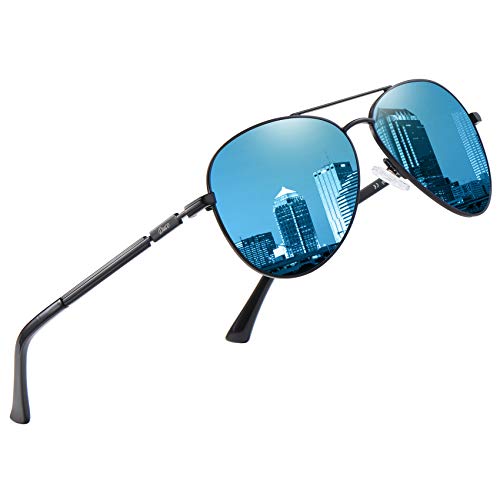 DUCO Cool Brille Polarisierte Sonnenbrille Klassische Unisex Fliegerbrille UV400 Filter Kategorie 3 3025K (Gestell: Schwarz, Gläser: Blau)