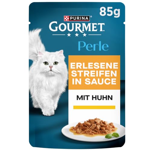 GOURMET Perle Erlesene Streifen, Katzenfutter nass, mit Huhn, 26 x 85g