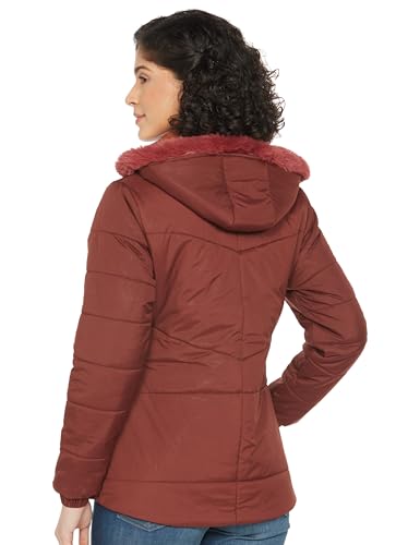 Image of Qube By Fort Collins Women's Medium-Length Bomber Jacket with Detachable Hood Stylish Winterwear for All-Day Comfort |Material: Nylon