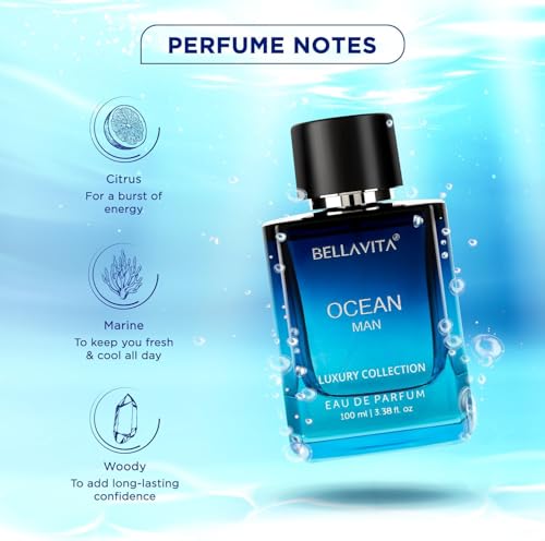 Image of Bellavita Luxury OCEAN Eau de Parfum | 100 ml (3.4 fl.oz.) | Perfume for Men | Fresh, Bergamot, Lily of the Valley, and AMber Notes | Long Lasting Men's Fragrance