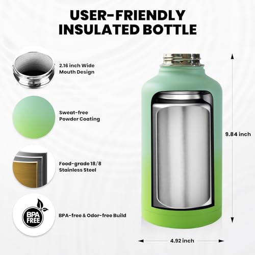 Image of RAYMYLO Insulated Water Bottle 64 oz, Triple Wall Vacuum Stainless Steel (Cold for 48 Hrs), Leak Proof & Non-BPA, Half Gallon Water Flask Jug with Paracord Handle & Straw Spout Lids