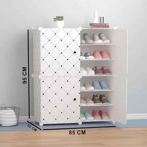 Image of Mevigo 12-Tier Shoe Rack with 4-Doors| Holds 24-Pairs |Waterproof & Dustproof Modular Plastic Shoe Cabinet| Foldable Stackable Shoe Organizer with Metal Frame |Space Saving Storage for Home,Entry Way