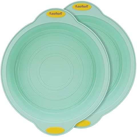 2X Non-Stick Steel Reinforced Frame 9 inch Silicone Pizza Round Cake Pan Cookie Sheet Molds Tray Baking Set for Oven, BPA Free Heat Resistant Bakeware Suppliers Tools Kit for Bread Cheesecake Pie Cover