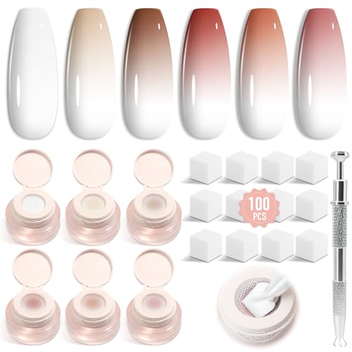 Shining She Ombre Gel Nagellack Set, 6 Farben Helle Nude Serie...