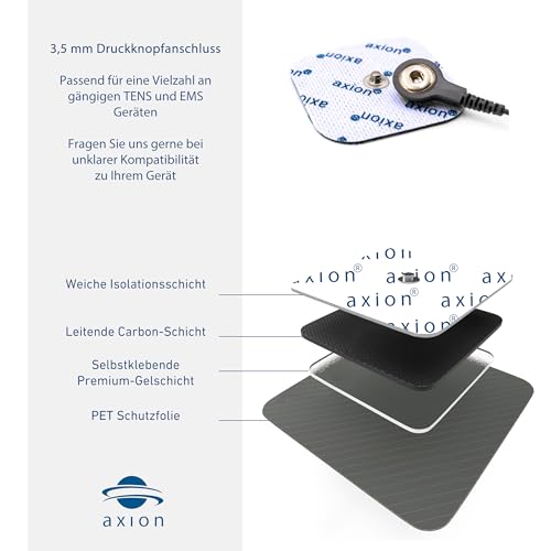 12er Misch-Set Haft-Elektroden - kompatibel mit TENS-Geräten & EMS-Trainern von Sanitas (wie SEM43, SEM44) & Beurer (wie EM41, EM49) 3,5mm Druckknopf | Wiederverwendbar | Medizinprodukt von axion®