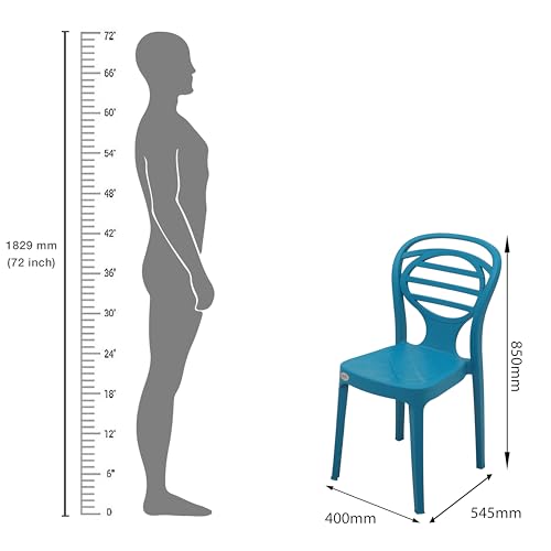 Image of Oaknest Supreme Oak Armless Plastic Dining Chair | Compact & Ergonomic Design for Home, Living Room, Balcony & Outdoor Seating | Color : Oxford Blue, Set of 4