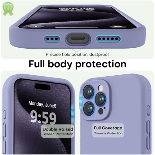 Image of LOVE 3000 Designed for iPhone 15 Pro Case, Premium Silicone with [Soft Anti-Scratch Microfiber Lining] Shockproof Protective Phone Case for Men Women Girls 6.1 inch, Lavender Grey