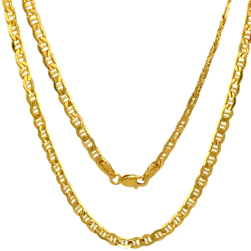 JEWELHEART 14K and 10K Real Gold Flat Mariner Chain - 1.5mm 1.9mm 2.4mm 3.05mm 3.85mm 4.65mm Diamond Cut Anchor Link Chain Necklace For Men - Dainty Yellow Gold Pendant Necklace For Women with Lobster Clasp 14