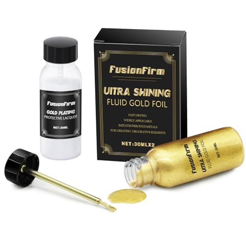 Set de Pintura Líquida en Hoja de Oro, Pintura Metálica Dorada a Base de Alcohol, Ultrabrillante con Barniz - Secado Rápido para Manualidades, DIY y Resina - 2x30ml