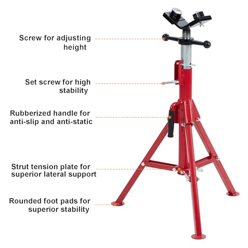 Pipe Jack Stand, Heavy Duty Jack Stand, Pipe Stand for Welding, V-Head with 2 Balls for Easy Movement of Items, Portable Folding Legs, for 1/8-12 Inch Pipe, Adjustable Height 28-52 Inches…