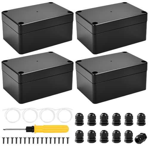 VGECEE 4 PCS Caja Estanca IP67 Caja Empalmes Estanca para Proyectos Electrónicos, Caja Conexiones Exterior con 12 Prensaestopas 4 Junta 1 Destornillador para Arduino Luces Jardín Conexiones Eléctricas
