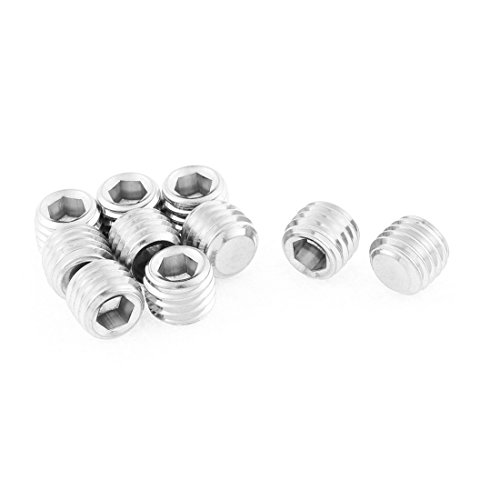 uxcell M12x10mm Metric 304 Stainless Steel Hex Socket Set Flat Point Grub Screws Silver Tone for Towel Rack Door Knob 10pcs
